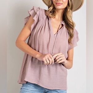 Eesome Boutique Feminine Tiered Ruffle Sleeve Short Sleeve Top Blouse Mauve S